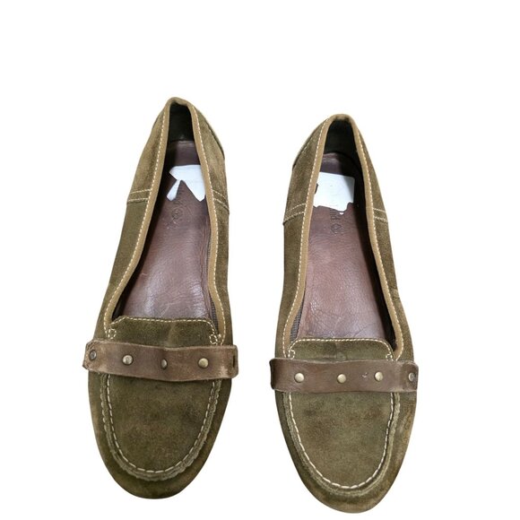 Timberland Women's Green Suede Slip-On Loafers Studded Strap Accents Size 8.5 - Picture 1 of 11